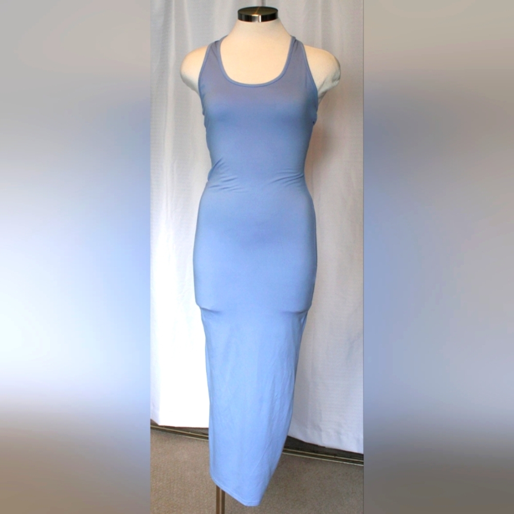 Shein XS Baby Blue Halter Maxi Dress – Casual Summer Style (Flaw Priced)